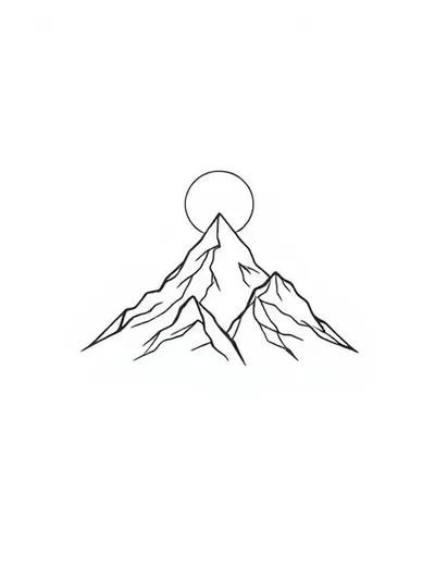 AI generated fine line mountain and sun tattoo design