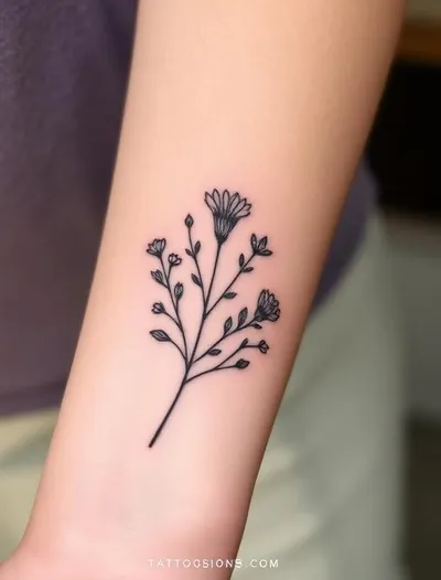 Botanical wildflower tattoo on skin — AI generated