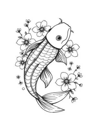 AI generated Japanese koi fish and cherry blossom tattoo design